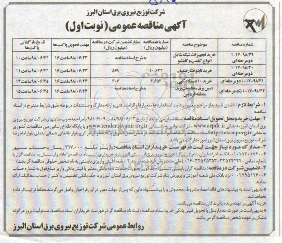 مناقصه عمومی , مناقصه خرید خرید تجهیزات شبکه و ...