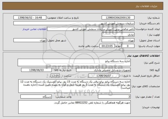 استعلام اجاره سه دستگاه پیانو