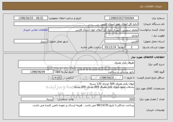 استعلام ظروف یکبار مصرف