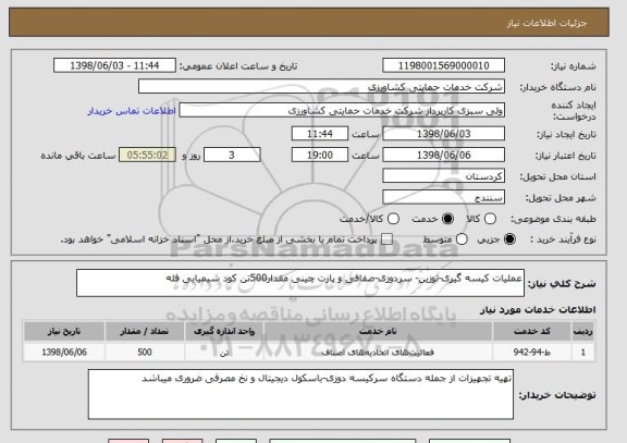 استعلام عملیات کیسه گیری-توزین- سردوزی-صفافی و پارت چینی مقدار500تن کود شیمیایی فله
