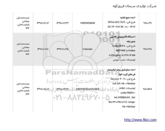 استعلام،استعلام 1 عدد منبع تغذیه 