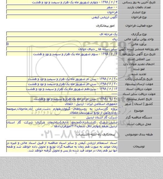 پروژه گازرسانی به روستاهای گیلوان٫طهارم دشت٫علی آباد٫ماجولان٫صومعه رودباروکهل از توابع شهرستان خلخال