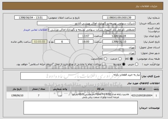 استعلام نیاز به خرید قطعات رایانه