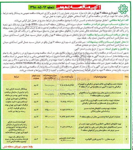 آگهی مناقصه عمومی , مناقصه عملیات نصب و نگهداری علائم عمودی ترافیکی و تجهیزات و ...