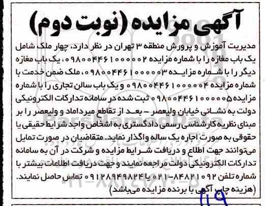 مزایده , مزایده اجاره چهار ملک نوبت دوم 