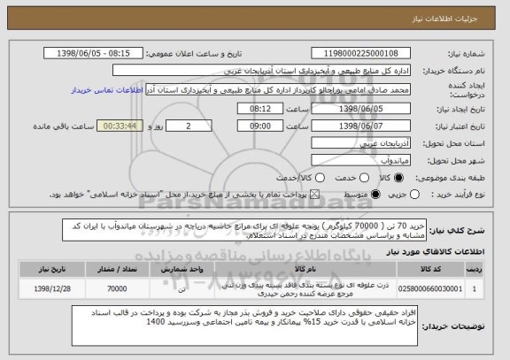 استعلام خرید 70 تن ( 70000 کیلوگرم ) یونجه علوفه ای برای مراتع حاشیه دریاچه در شهرستان میاندوآب با ایران کد مشابه و براساس مشخصات مندرج در اسناد استعلام.