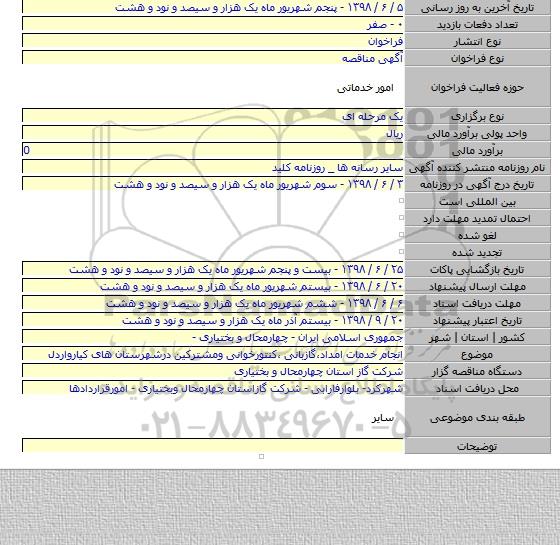 انجام خدمات امداد٬گازبانی ٬کنتورخوانی ومشترکین درشهرستان های کیارواردل