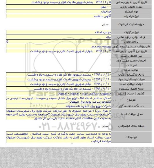 اصلاح ساختار شبکه های توزیع برق فشار ضعیف و متوسط ، تجهیز پست زمینی در محدوده شرکت توزیع برق اصفهان