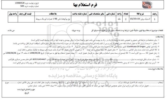 استعلام لاستیک روئی