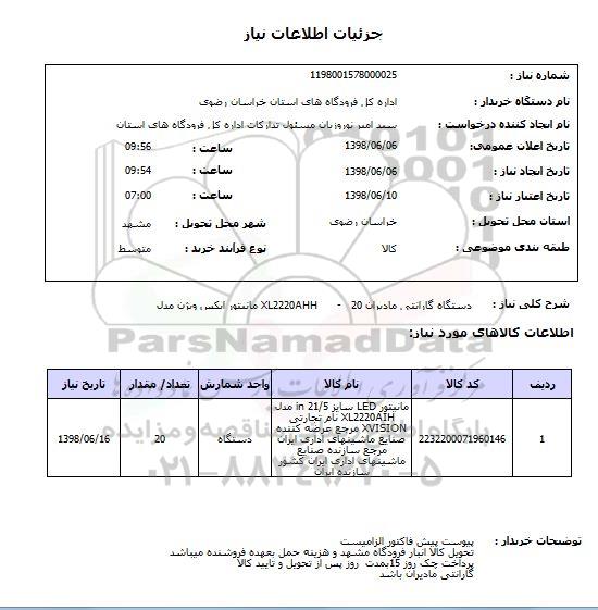 استعلام مانیتور ایکس ویژن مدل XL2220AHH      -   20 دستگاه گارانتی مادیران