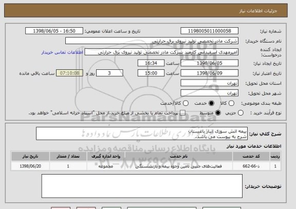 استعلام بیمه اتش سوزی انبار باغستان
شرح به پیوست می باشد.