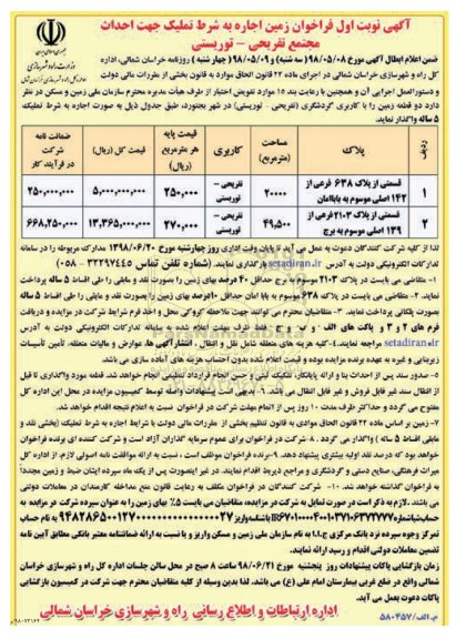 فراخوان , فراخوان زمین اجاره به شرط تملیک