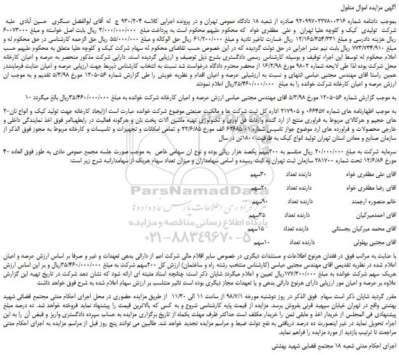 مزایده، مزایده فروش سهام شرکت