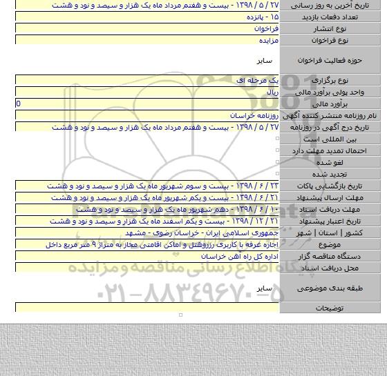 اجاره  غرفه با کاربری رزروهتل و اماکن اقامتی مجاز به متراژ ۹ متر مربع  داخل