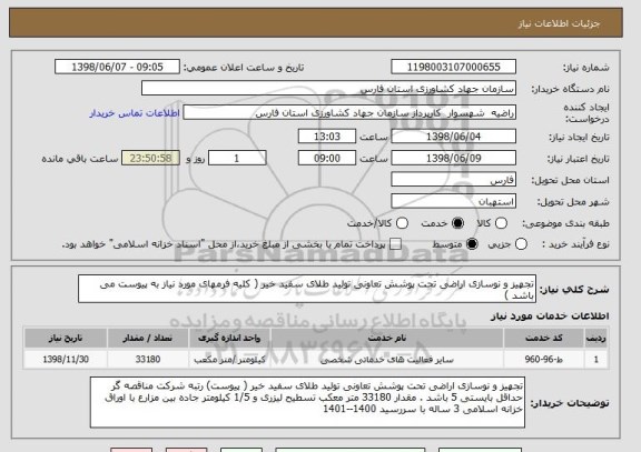 استعلام تجهیز و نوسازی اراضی تحت پوشش تعاونی تولید طلای سفید خیر ( کلیه فرمهای مورد نیاز به پیوست می باشد )
