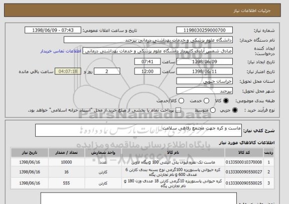 استعلام ماست و کره جهت مجتمع رفاهی سلامت