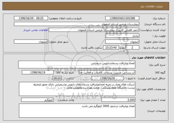 استعلام امحاء وبازیافت پسمانددارویی شیمیایی