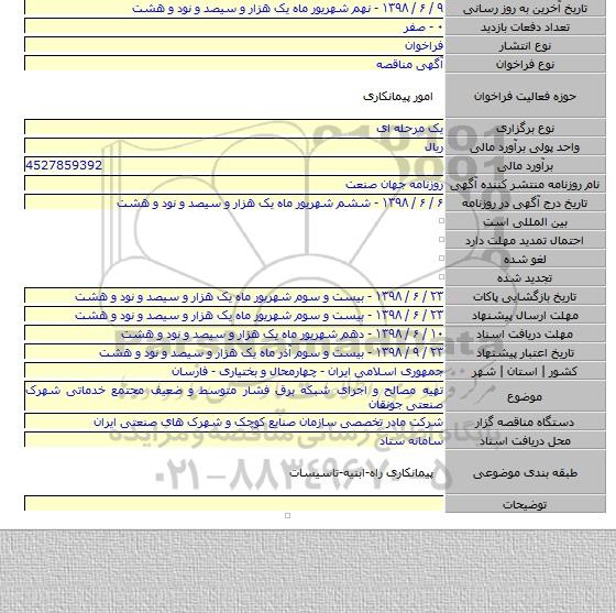 تهیه مصالح و اجرای شبکه برق فشار متوسط و ضعیف مجتمع خدماتی شهرک صنعتی جونقان