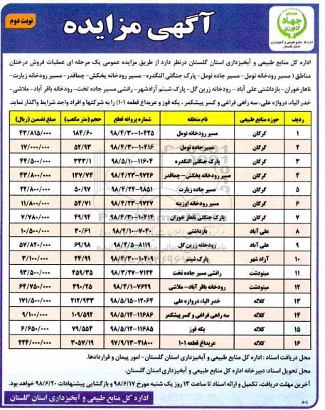 مزایده عمومی, مزایده واگذاری عملیات فروش درختان - نوبت دوم 