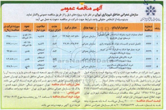 مناقصه, مناقصه انجام عملیات ابنیه متفرقه 