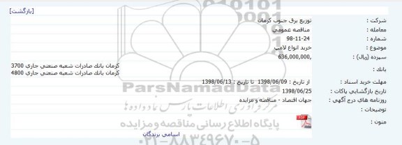مناقصه, مناقصه خرید انواع لامپ     