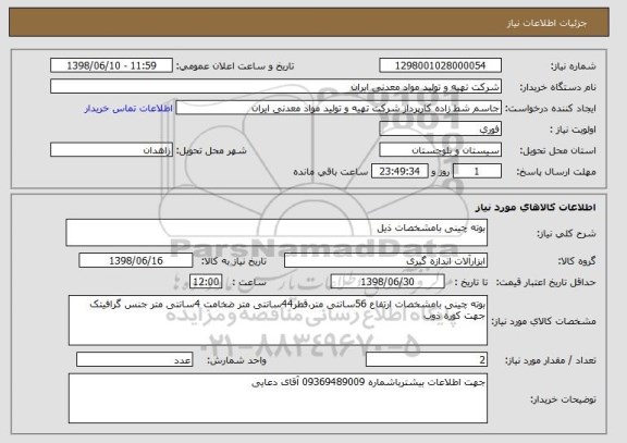 استعلام بوته چینی بامشخصات ذیل