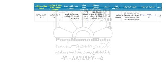 مناقصه خرید مواد طبخ و توزیع غذای 