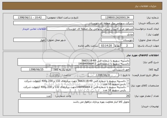 استعلام دانسیته سوییچ با شماره فنی 49-5663118 
دانسیته سوییچ با شماره فنی 2-1HSB495664  