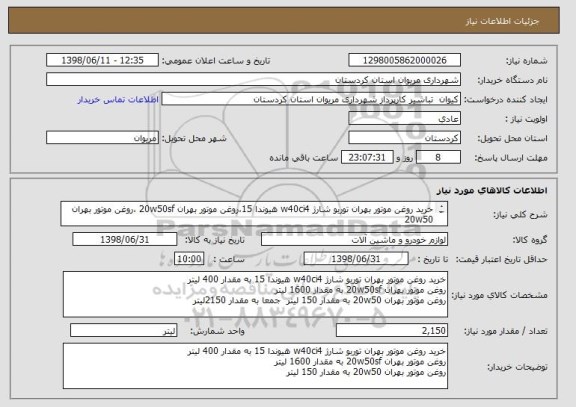استعلام خرید روغن موتور بهران توربو شارژ w40ci4 هیوندا 15،روغن موتور بهران 20w50sf ،روغن موتور بهران 20w50 
