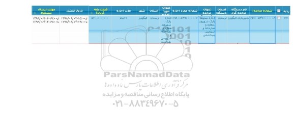 مزایده, مزایده اجاره محوطه پارک شهروند، مغازه، نمازخانه و سرویس بهداشتی