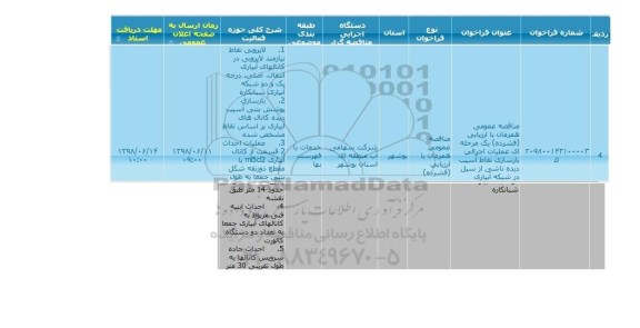 مناقصه عمومی, مناقصه عملیات اجرائی بازسازی نقاط آسیب دیده ناشی از سیل