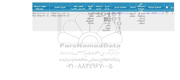 مزایده فروش یکدستگاه پژو 405 جی ال ایکس