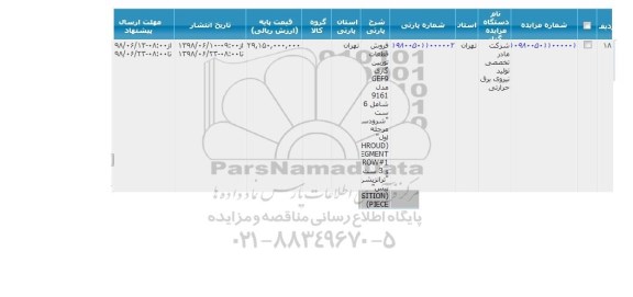 مزایده فروش قطعات توربین گازی