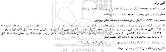 مزایده، مزایده فروش دستگاه کولر گازی 18000  و...