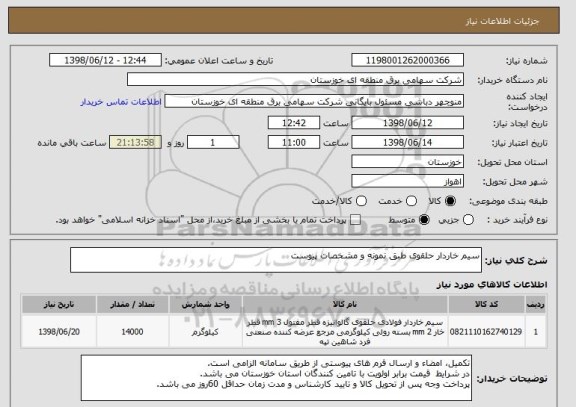 استعلام سیم خاردار حلقوی طبق نمونه و مشخصات پیوست