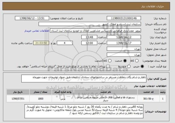 استعلام ناهار و شام یگان حفاظت مستقر در ساختمانهای ستادی سازمان طبق منوی توضیحات جهت مهرماه