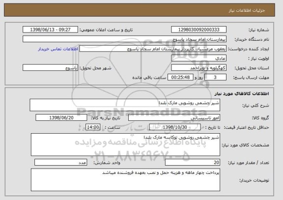 استعلام شیر چشمی روشویی مارک بلندا