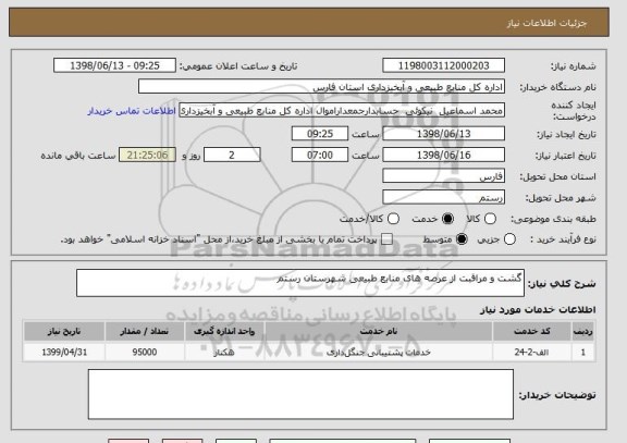 استعلام گشت و مراقبت از عرصه های منابع طبیعی شهرستان رستم