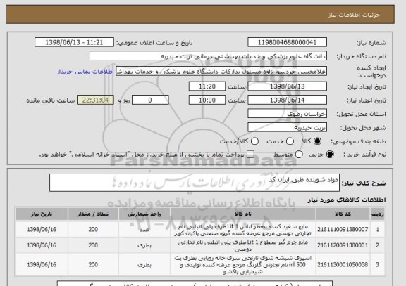 استعلام مواد شوینده طبق ایران کد 