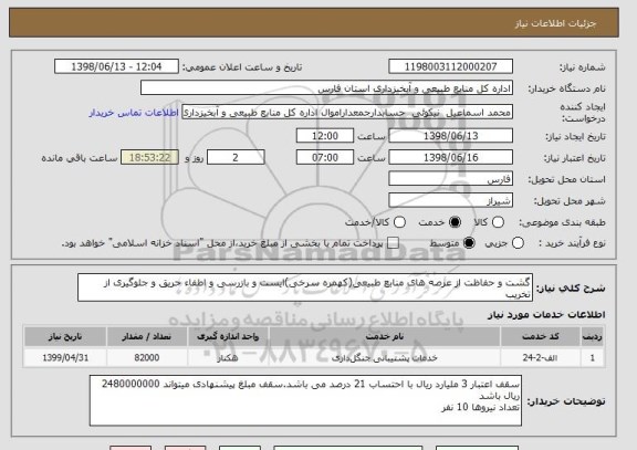 استعلام گشت و حفاظت از عرصه های منابع طبیعی(کهمره سرخی)ایست و بازرسی و اطفاء حریق و جلوگیری از تخریب
