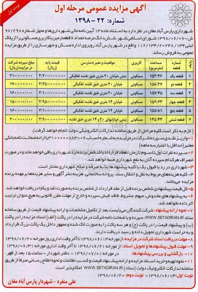 مزایده ،مزایده فروش 6 قطعه زمین با کاربری مسکونی نوبت اول