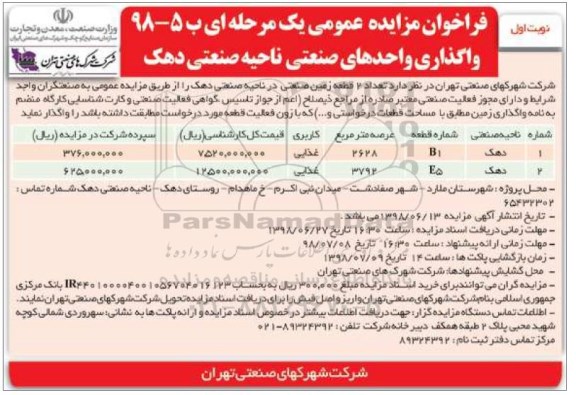فراخوان مزایده عمومی ، فراخوان مزایده واگذاری واحدهای صنعتی