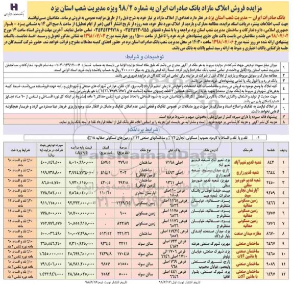 آگهی مزایده ,مزایده فروش املاک مازاد 