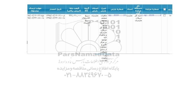 مزایده ، مزایده فروش ماهیان منجمد موجود در سردخانه