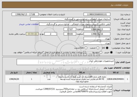 استعلام خریدتجهیزات موزه ملی ایران