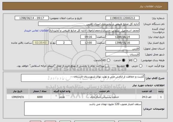 استعلام گشت و حفاظت از اراضی ملی و تولید نهال شهرستان لارستان