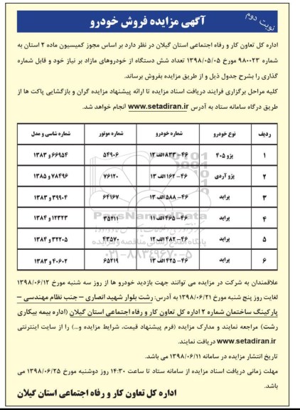 مزایده، مزایده فروش خودرو نوبت دوم