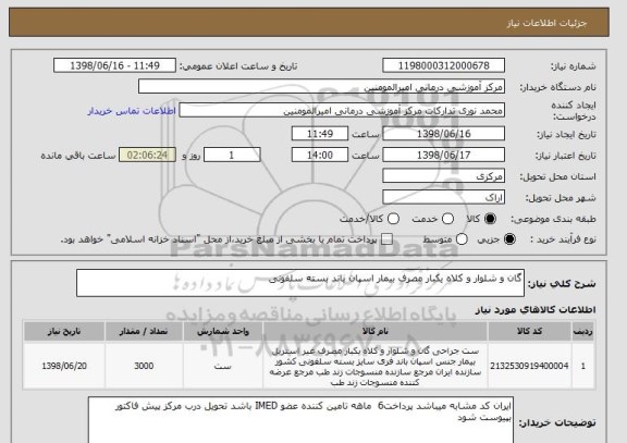 استعلام گان و شلوار و کلاه یکبار مصرف بیمار اسپان باند بسته سلفونی