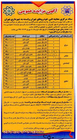 مزایده عمومی, مزایده واگذاری بهره برداری از واحدهای تعمیرگاهی