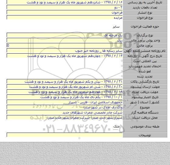 واگذاری املاک در شهر صدرا